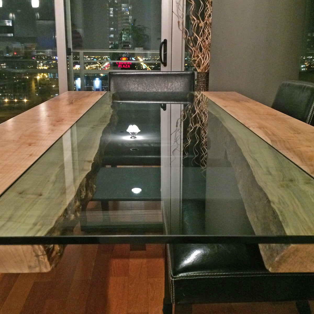 Black Walnut Glass Inlay Table Hard Maple Live Edge Glass Table